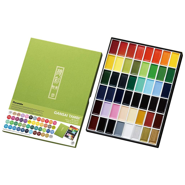 KURETAKE GANSAI TAMBI WATERCOLOR SET OF 48 COLORS : JAPANESE
