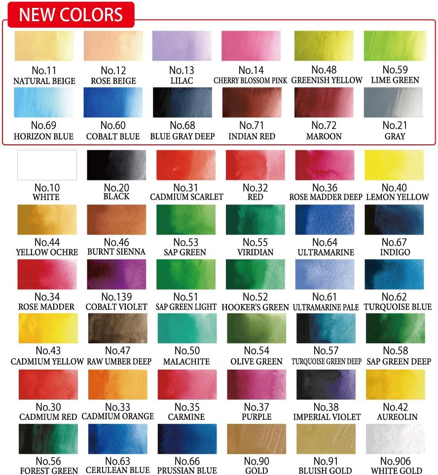 Kuretake GANSAI TAMBI Watercolor Paint Set, 48 Colors, Professional-quality for artists and crafters, for kids, adult, Made in Japan