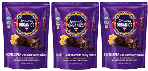 Heavenly Organics Mint Chocolate Honey Patties, (3 Bags) Made with 100% Organic Cocoa and 100% Organic Raw White Honey; Non-GMO, Fair Trade, Kosher, Dairy & Gluten Free, No Sugar Added