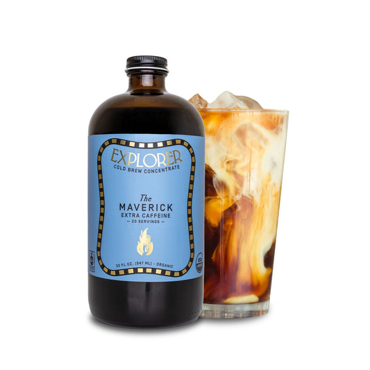 Explorer Cold Brew Organic Coffee Concentrate, Maverick Extra Caffeine, Drink Iced or Hot, 32 fl oz, Makes 20+ Cups