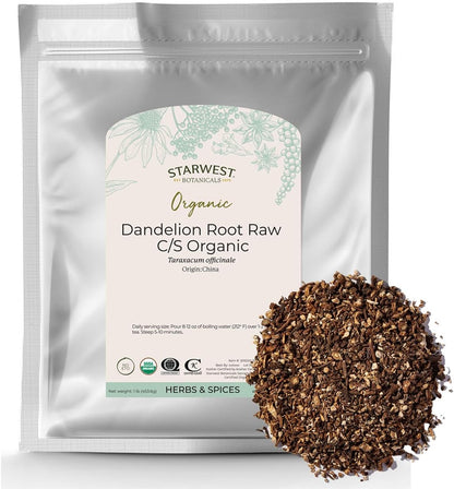 Starwest Botanicals Organic Raw Dandelion Root Tea [1 Pound] Bulk Cut & Sifted (C/S) Loose Tea