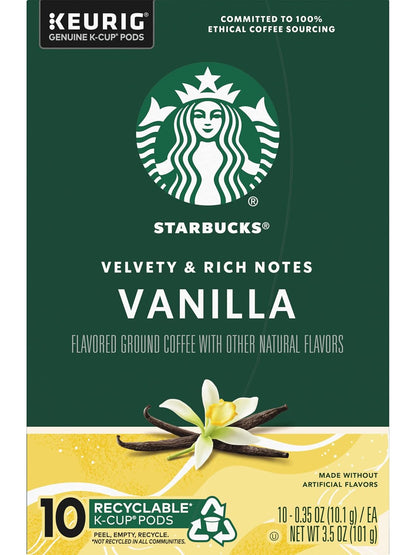 Starbucks Flavored Coffee K-Cup Pods, Vanilla Flavored Coffee, Made without Artificial Flavors, Keurig Genuine K-Cup Pods, 10 CT K-Cups/Box (Pack of 1 Box)