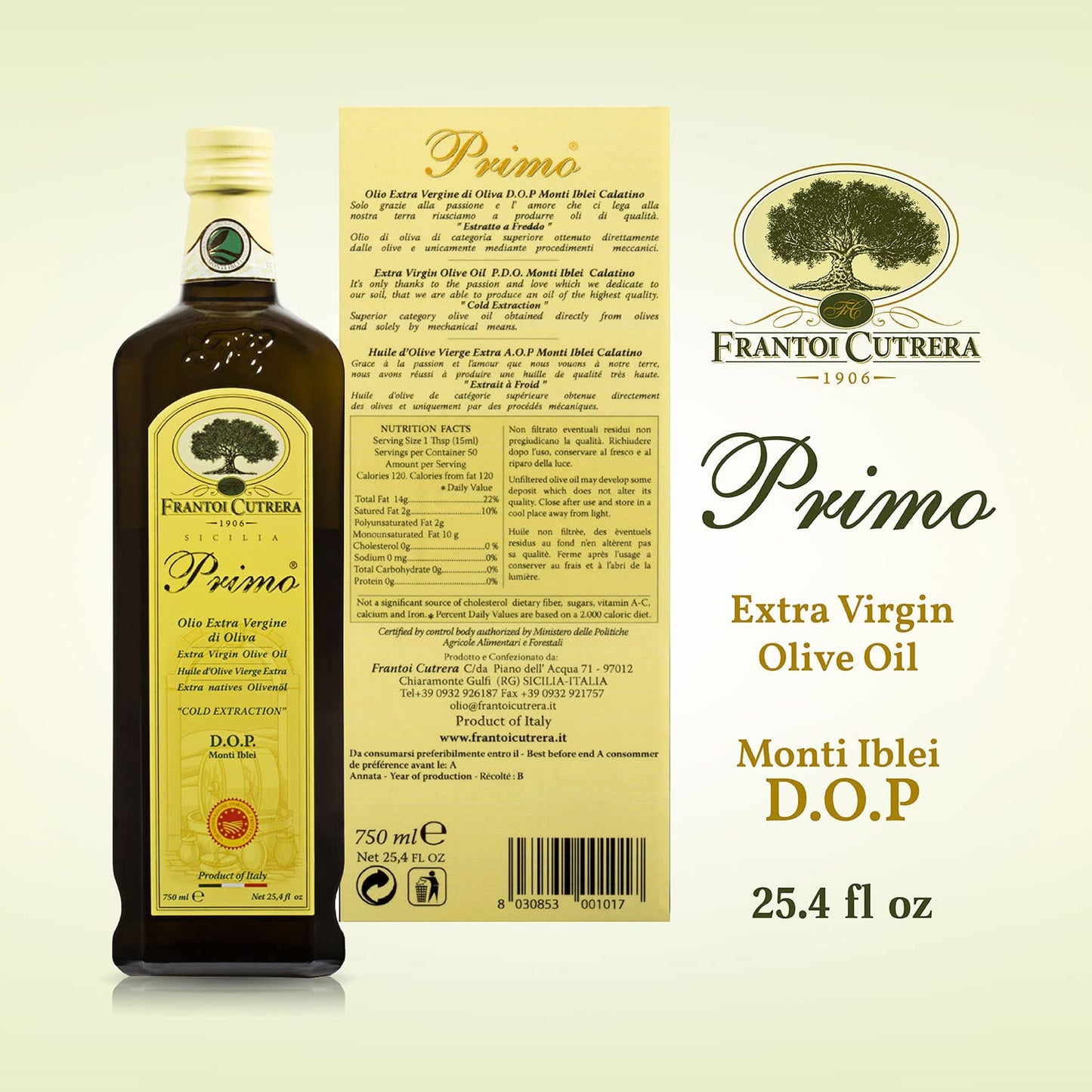 Frantoi Cutrera Primo Cold Extracted Italian Extra Virgin Olive Oil Imported From Italy, 25.4 fl oz (Pack of 2)