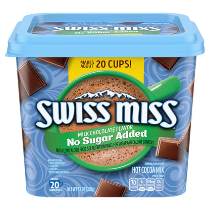 Swiss Miss Milk Chocolate Flavor No Sugar Added Hot Cocoa Mix Canister, 13 oz.