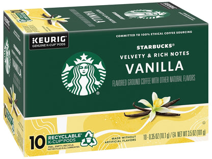 Starbucks Flavored Coffee K-Cup Pods, Vanilla Flavored Coffee, Made without Artificial Flavors, Keurig Genuine K-Cup Pods, 10 CT K-Cups/Box (Pack of 1 Box)