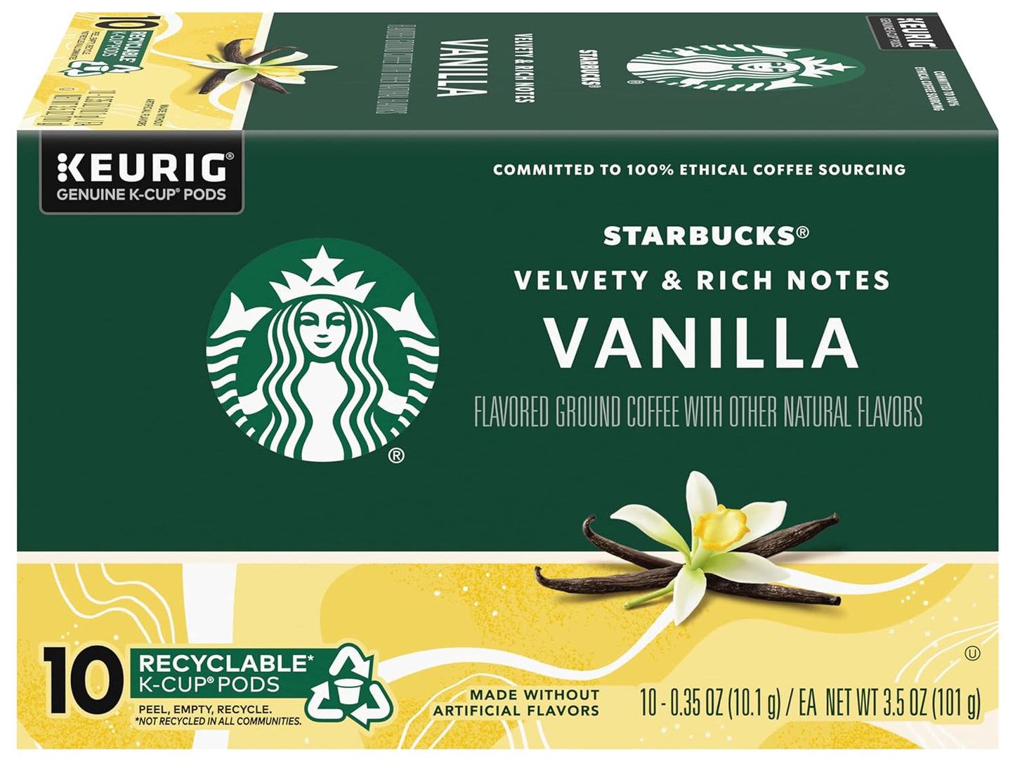 Starbucks Flavored Coffee K-Cup Pods, Vanilla Flavored Coffee, Made without Artificial Flavors, Keurig Genuine K-Cup Pods, 10 CT K-Cups/Box (Pack of 1 Box)